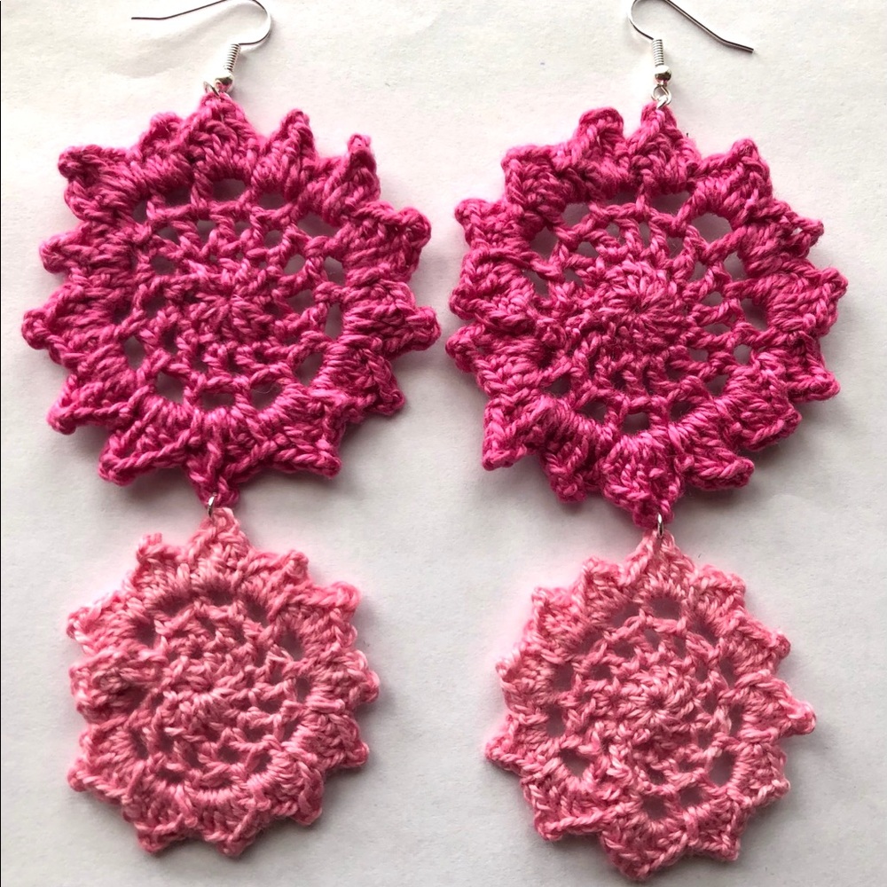 Pink Magenta Flower Dangle Drop Earrings
